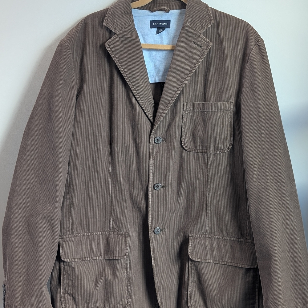 VTG Lands' End Men's Corduroy Blazer Sport Coat Jacket Brown Large Tall L/T